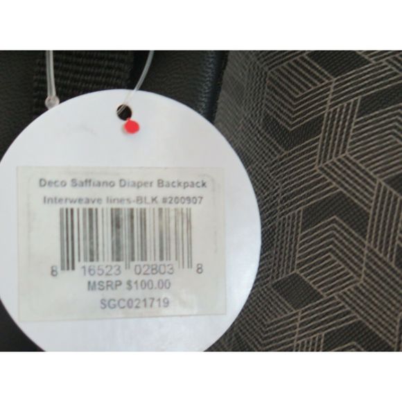 Skip Hop DECO Saffiano Diaper Backpack Black/Gray Vegan Leather Interweave Lines - Picture 6 of 11